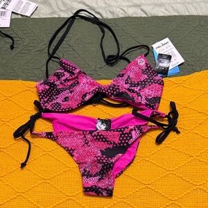 Pelagic Vibrant Pink and Black Bikini Set